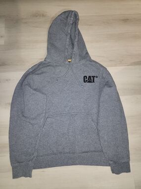 Caterpillar Heather Gray Hooded Sweatshirt with Black CAT Logo